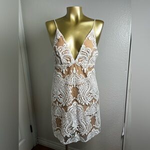 Free‎ People White and Tan Lace Mini Dress